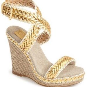 Tory Burch Lilah gold braided espadrilles with ankle strap